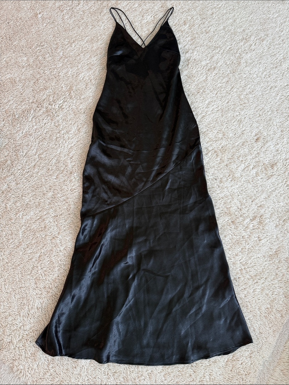 H&M Black Satin Maxi Slip Dress with Spaghetti Straps